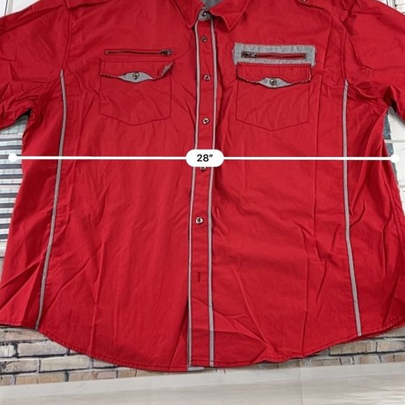 Men’s G-Net Red & Black Cotton Blend 2 Pocket Zipper Button Down Shirt (4XL) P22 - Picture 6 of 9